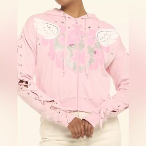 Hot Topic Angel Wings Lace-Up Sleeve Girls Hoodie Plus Size-2 By Sweet Society